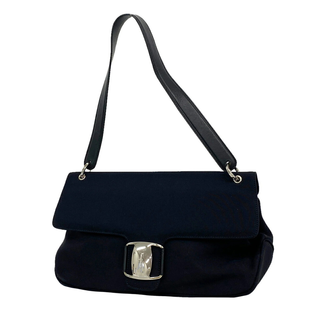 Salvatore Ferragamo Vara Canvas Shoulder Bag, Black, Women's